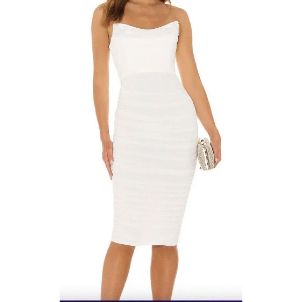 Michael Costello x Revolve India Midi Dress Size XS White Ruched Corset Mesh